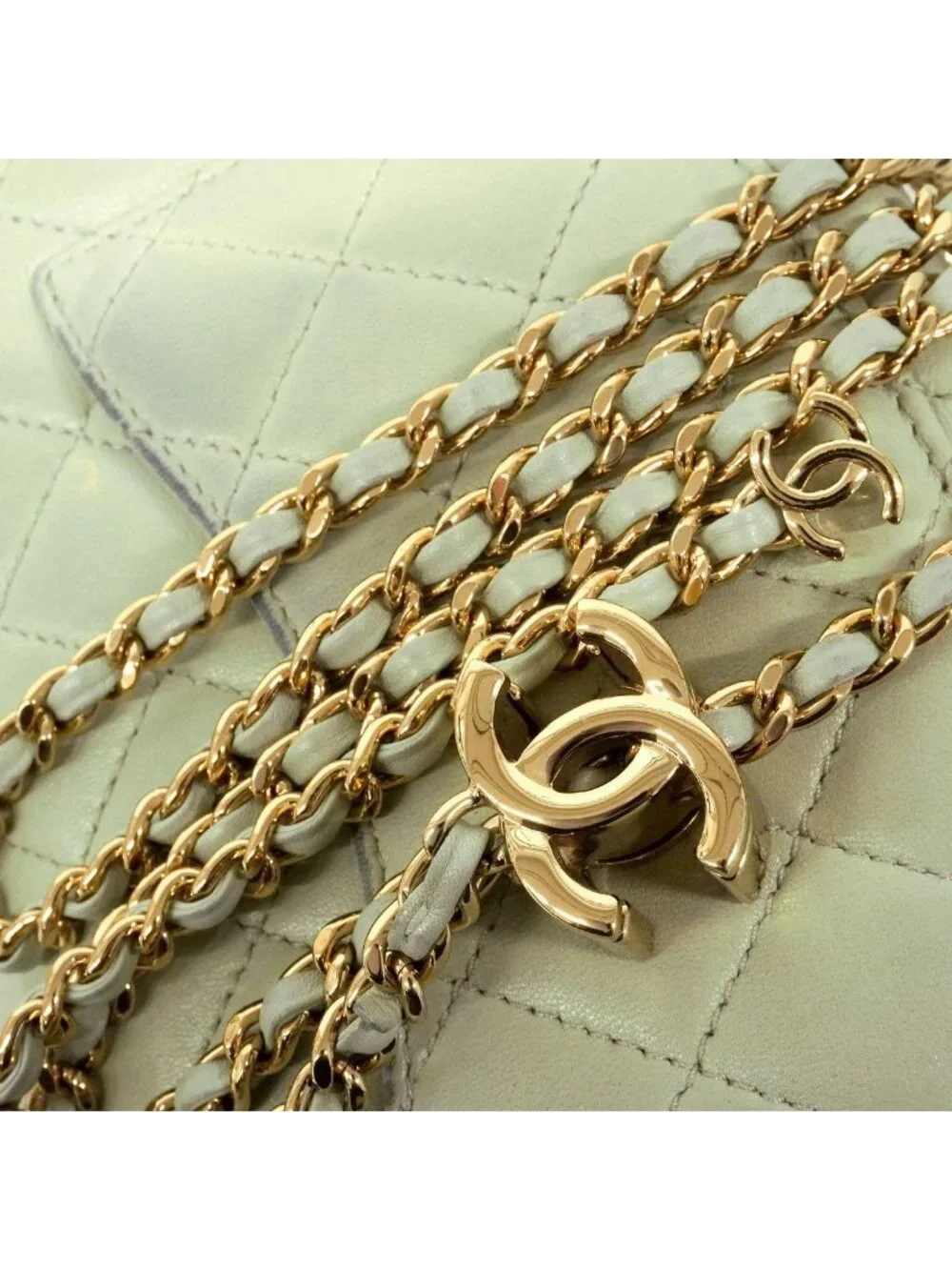 Chanel Shoulder Bag Mini Quilted Lambskin Green Champagne Gold